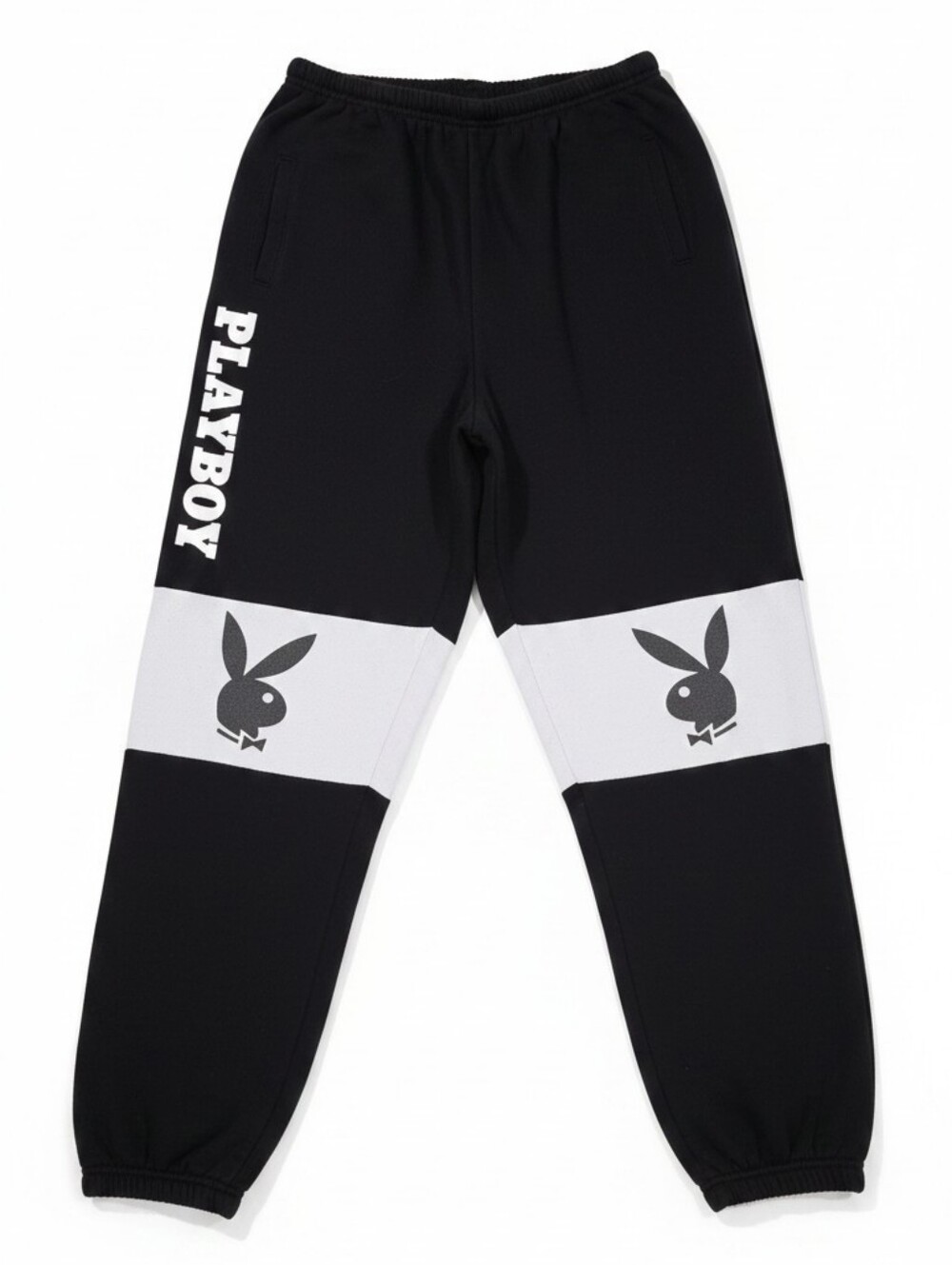 Playboy Joggers Large Black White Logo Sweatpants Graphic Streetwear Casual